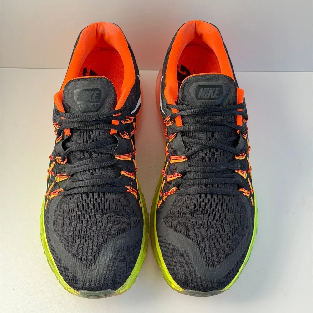 Nike Air Max 2015 Mens 12 Black Orange Volt Cushion Running Shoes Flywire Gym